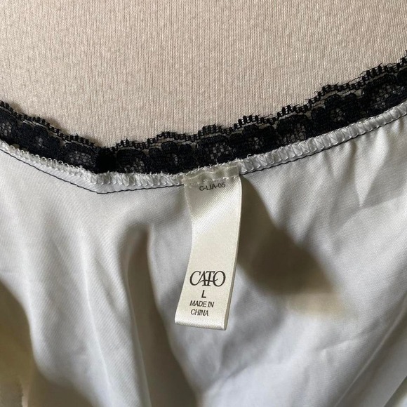 Cato Womens VTG Y2K Romantic White Satin Chemise Slip Dress Black Lace Trim Sz L - Picture 6 of 7